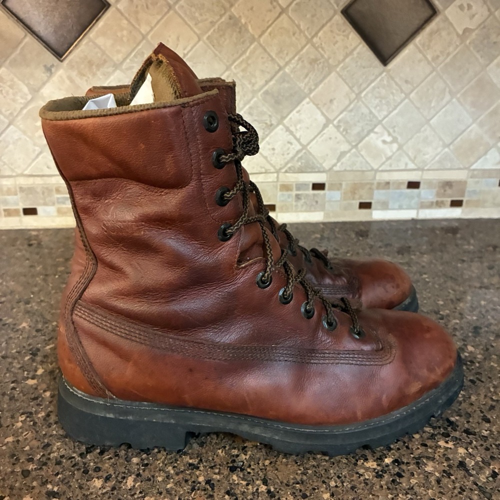Vintage Herman Survivors Leather Work Boots Mens 10 Brown Vibram Logger Hiking